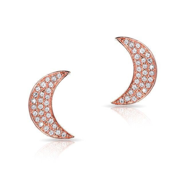 14KT Rose Gold Diamond Mini Moon Stud Earrings