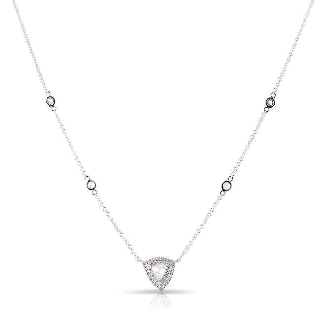 14KT White Gold Diamond Double Halo Triangle Necklace