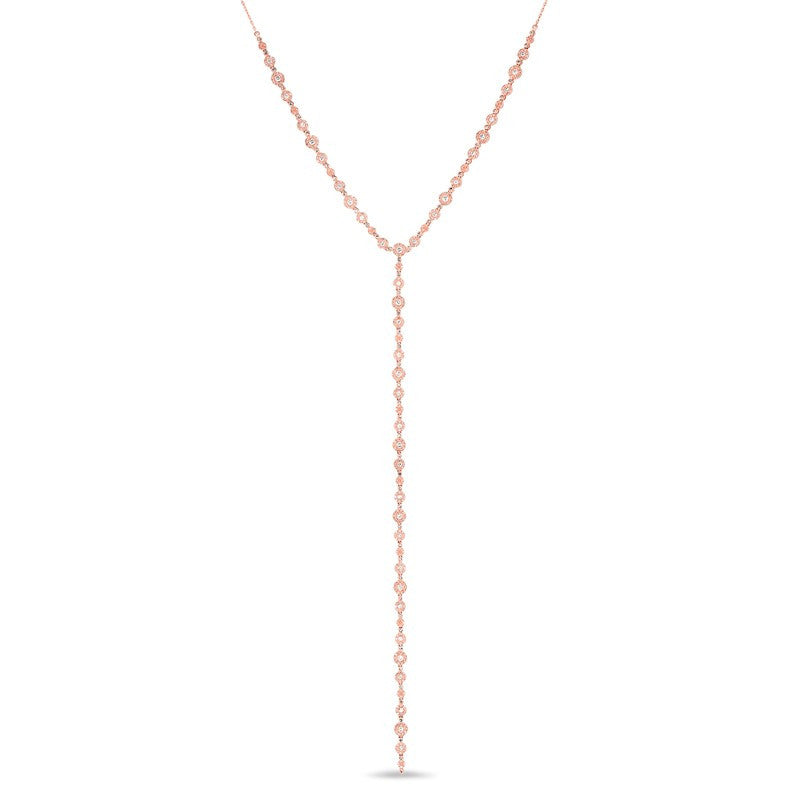 14KT Rose Gold Diamond Bezel Pave Lariat Necklace