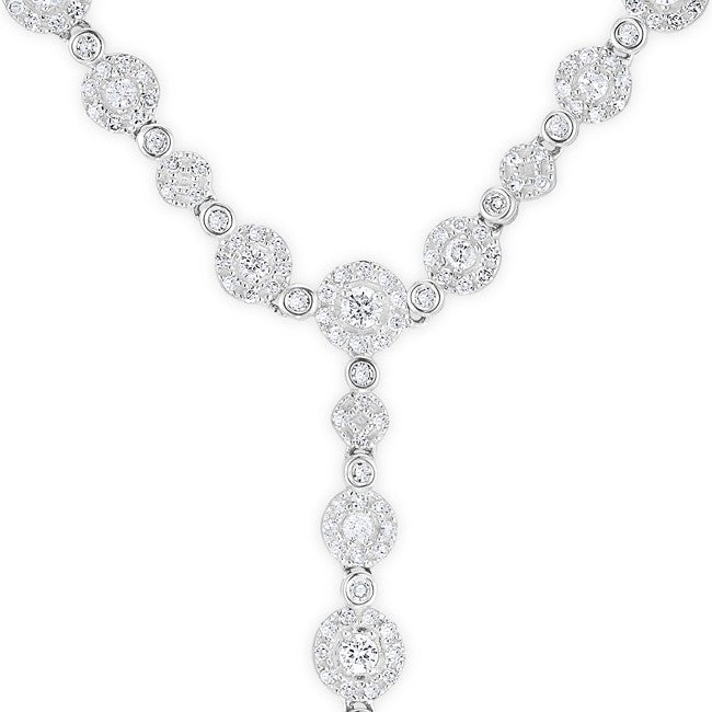 14KT White Gold Diamond Bezel Pave Lariat Necklace