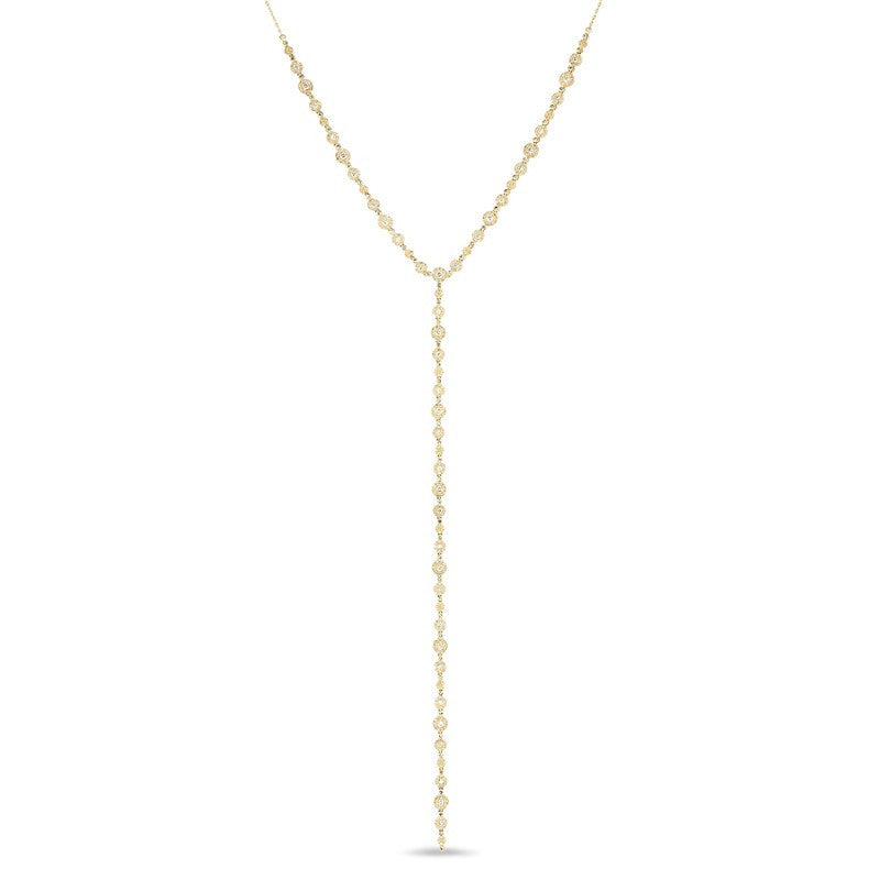 14KT Yellow Gold Diamond Bezel Pave Lariat Necklace