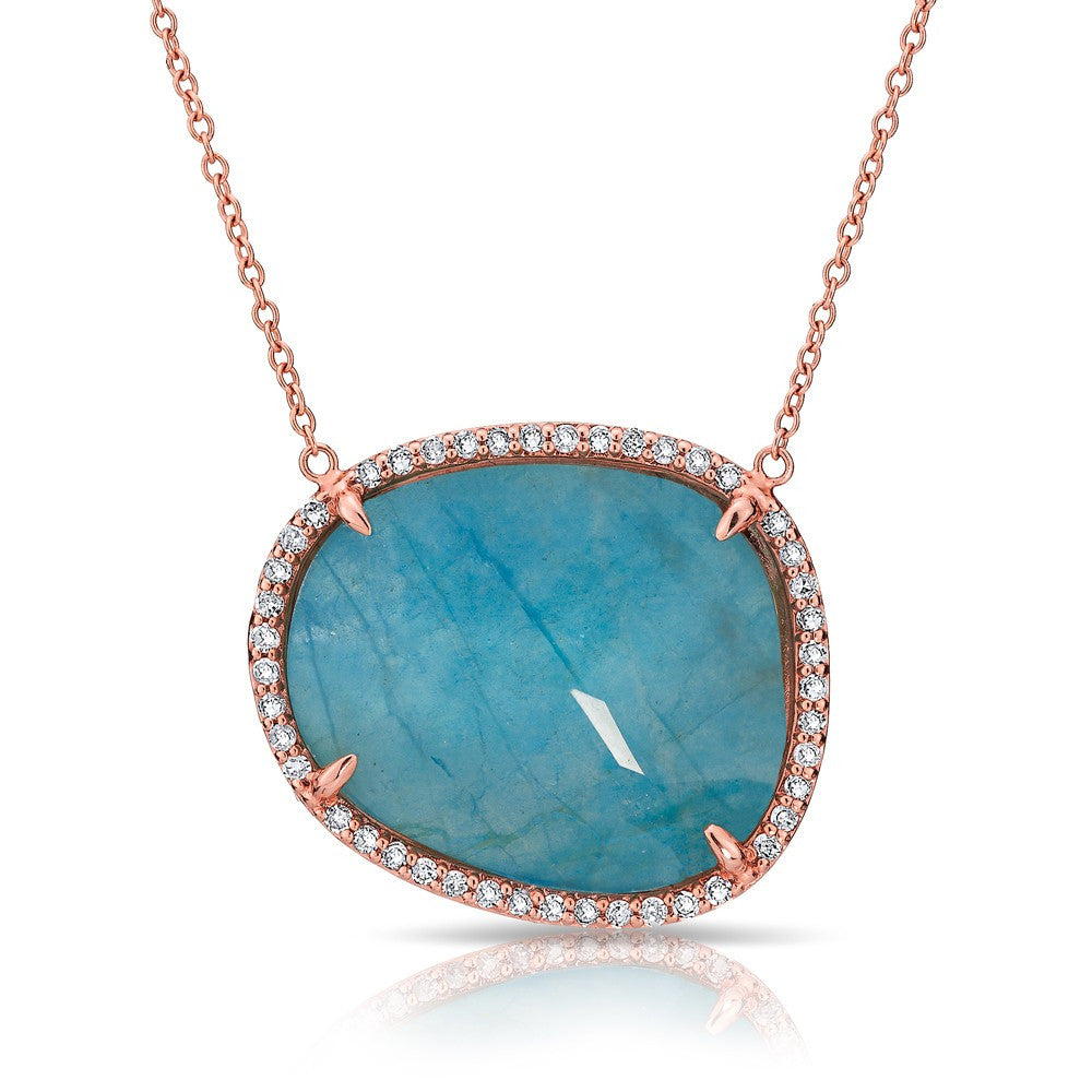 14KT Rose Gold Blue Apatite Diamond Necklace