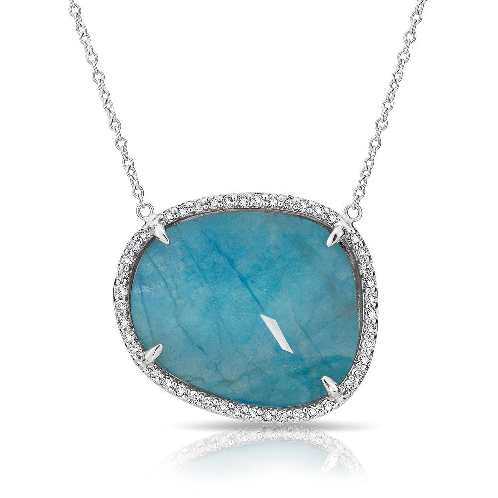 14KT White Gold Blue Apatite Diamond Necklace