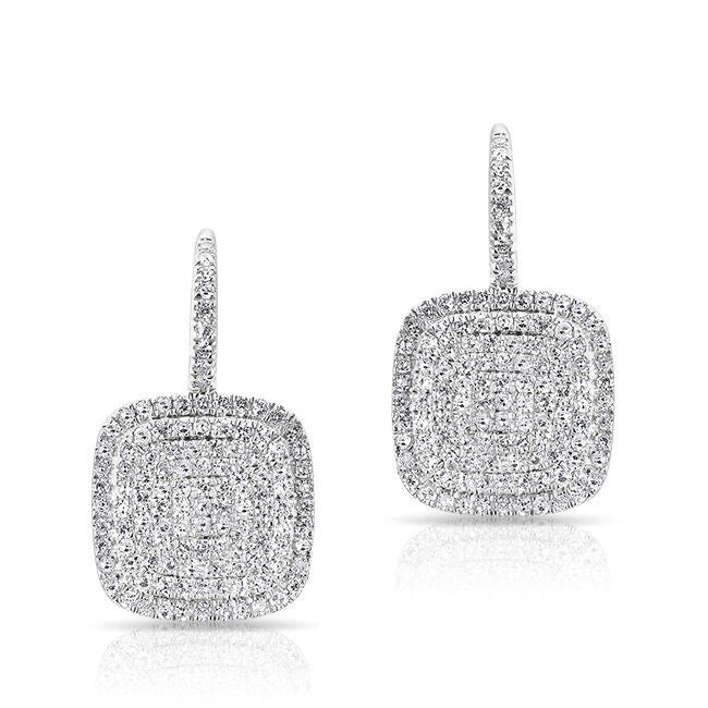 14KT White Gold Diamond Cushion Earrings