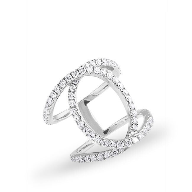 14KT White Gold Diamond Oval Cigar Band Ring