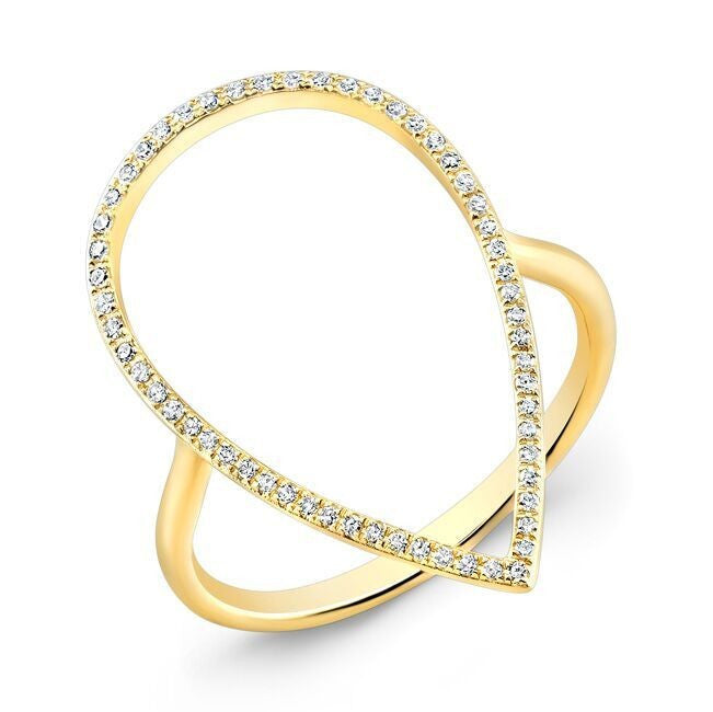 14KT Yellow Gold Diamond Open Pear Ring