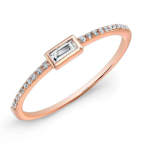 14KT Rose Gold Diamond Baguette Pinkie Ring