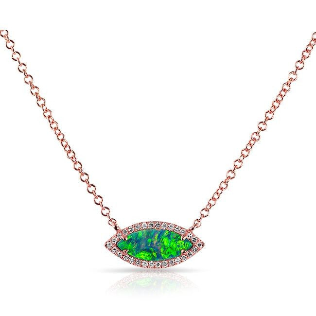 14KT Rose Gold Opal Diamond Mini Marquis Necklace
