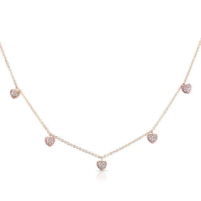 14KT Rose Gold Diamond Hearts Necklace