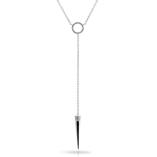 14KT White Gold Diamond Open Circle Flirt Lariat Spike Necklace