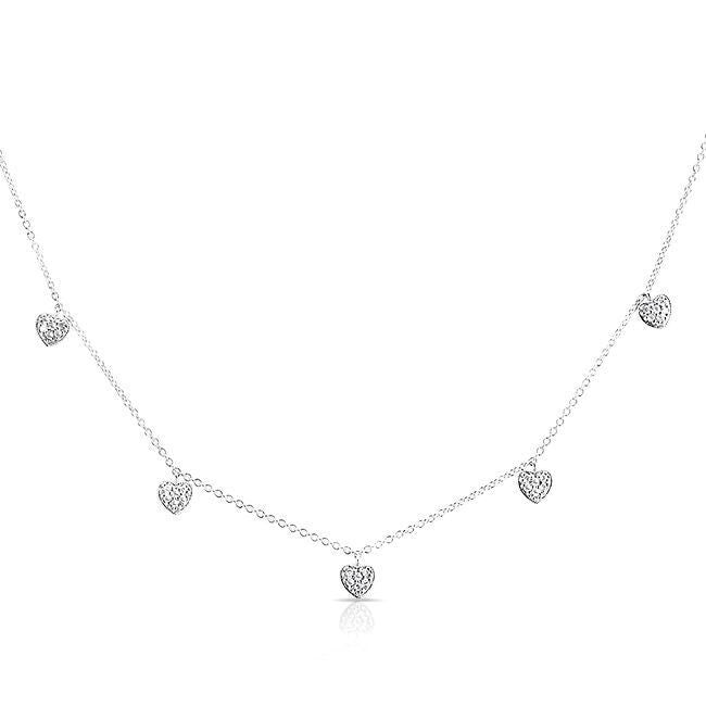 14KT White Gold Diamond Hearts Necklace