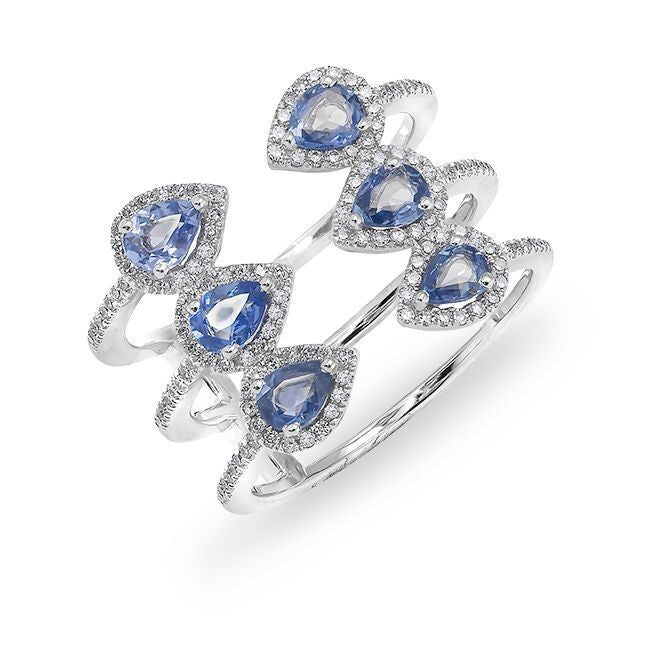 14KT White Gold Blue Sapphire Diamond Open Circuit Ring