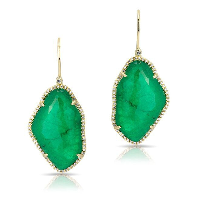 14KT Yellow Gold Emerald Nuage Diamond Earrings
