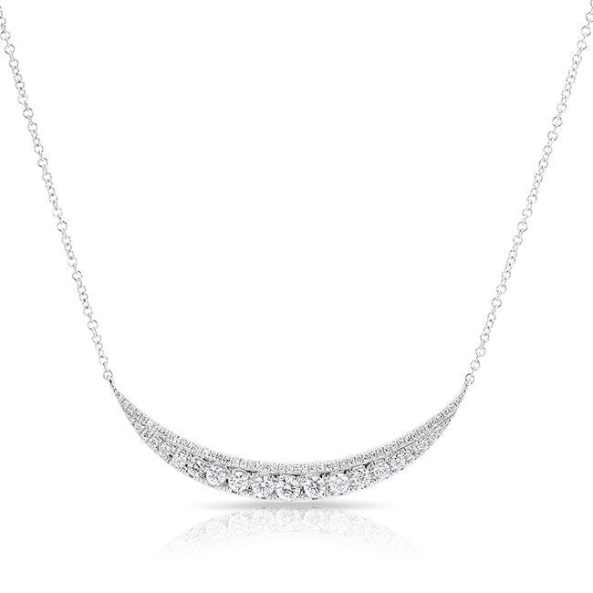 14KT White Gold Layered Diamond Crescent Necklace