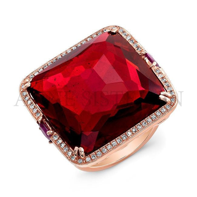 14KT Rose Gold Square Ruby Cocktail Ring