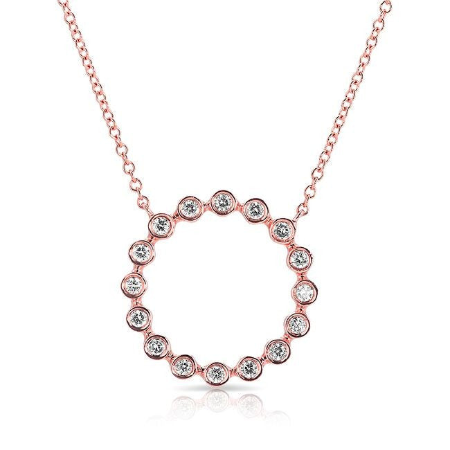 14KT Rose Gold Open Circle Bezel Set Diamond Necklace