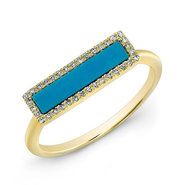 14KT Yellow Gold  Turquoise Diamond Bar Ring