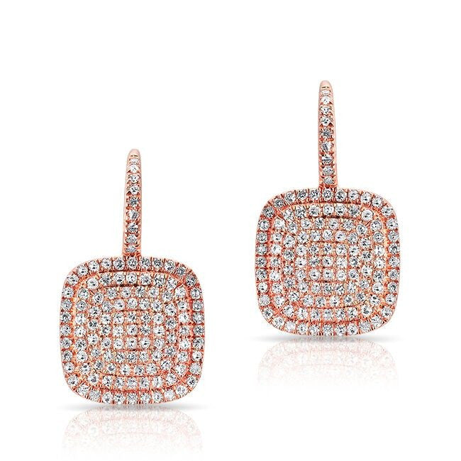 14KT Rose Gold Diamond Cushion Earrings