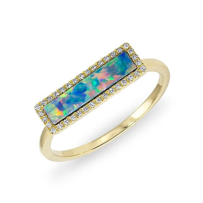 14KT Yellow Gold Opal Diamond Brick Ring