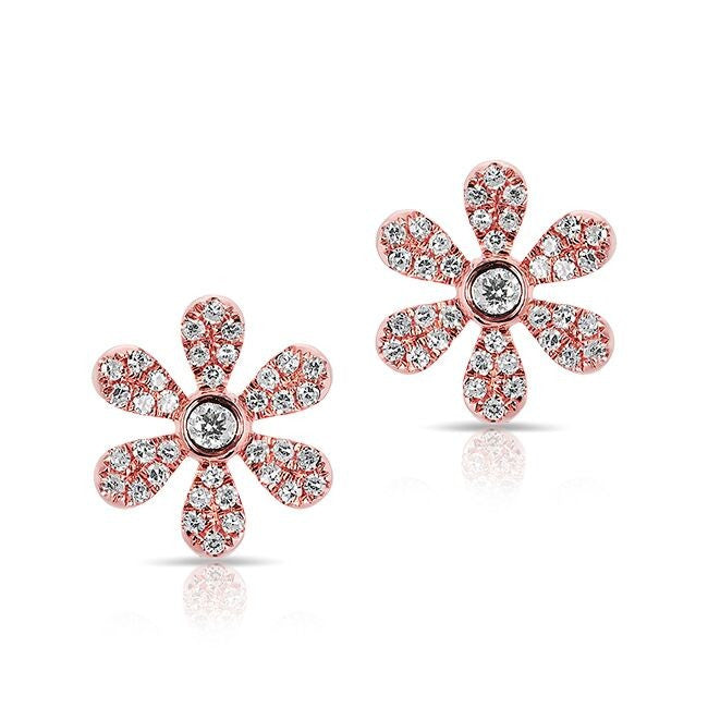 14KT Rose Gold Diamond Mini Daisy Flower Stud Earrings