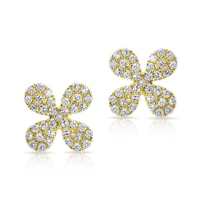 NOL:14KT Yellow Gold Mini Clover Diamond Stud Earrings
