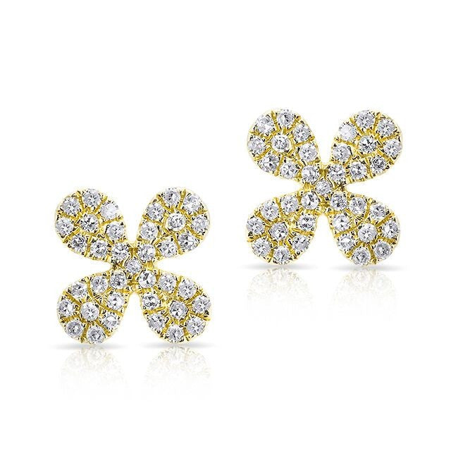 14KT Yellow Gold Mini Clover Diamond Stud Earrings