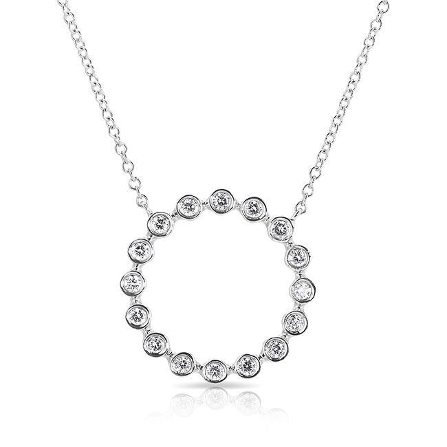 14KT White Gold Open Circle Bezel Set Diamond Necklace