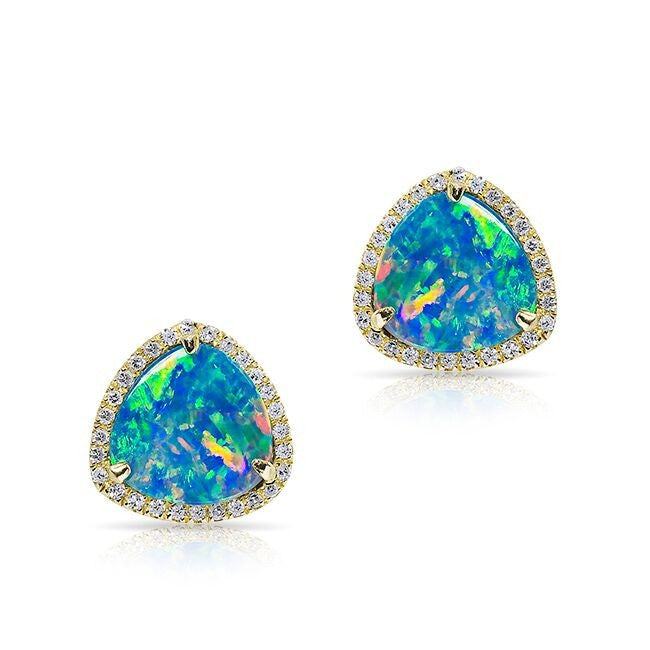 14KT Yellow Gold Green Opal Diamond Heavenly Stud Earrings