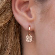 14KT Yellow Gold Small Diamond Swinging Pear Huggie Earrings