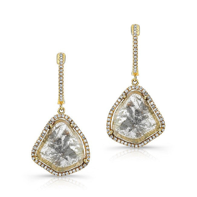 14KT Yellow Gold Diamond Slice Organic Earrings