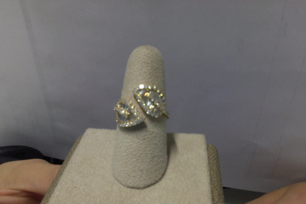 NOL: 14KT White Gold Baguette Diamond Wrap Leaf Ring