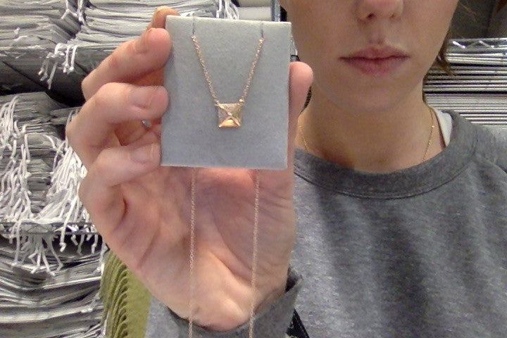 NOL: 14KT Rose Gold Diamond Half Diamond Pyramid Necklace