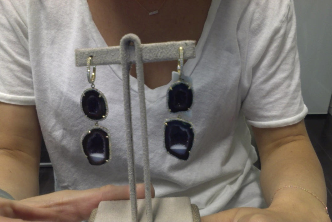 14KT Yellow Gold Organic Geode Diamond Earrings