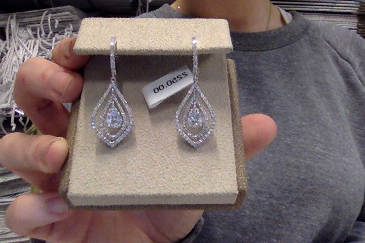 14KT White Gold Solitaire Pear Diamond Halo Drop Earrings