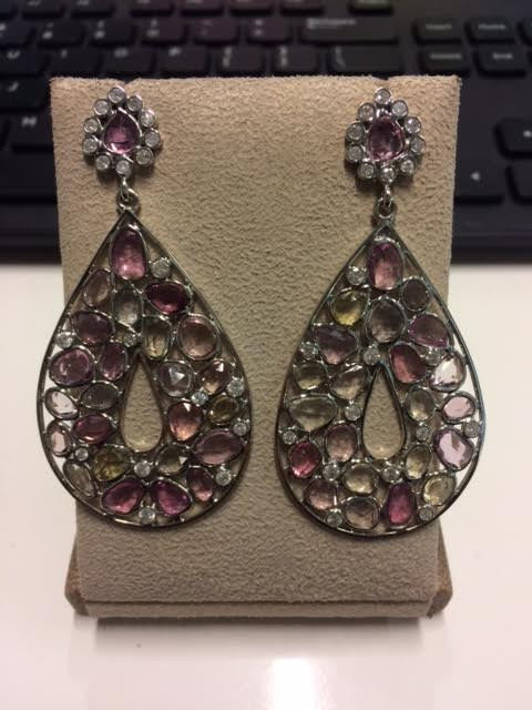 14KT White Gold Pink Sapphire Diamond Pear Easter Earrings