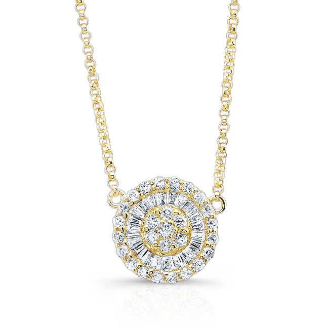 14KT White Gold Baguette Diamond Disc Necklace