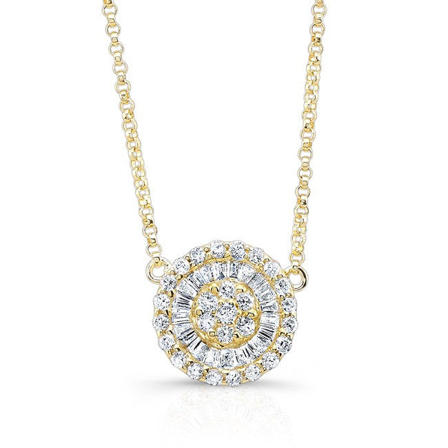14KT Yellow Gold Baguette Diamond Disc Necklace
