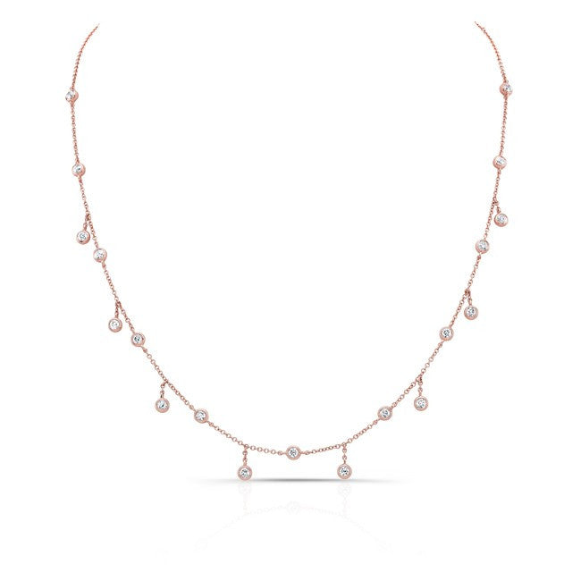 14KT Rose Gold Diamond Bezel Set Trickle Necklace