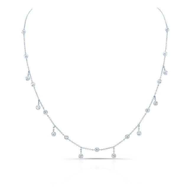 14KT White Gold Diamond Bezel Set Trickle Necklace