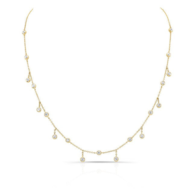 14KT Yellow Gold Diamond Bezel Set Trickle Necklace