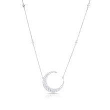 14KT White Gold Diamond Moon With Diamond Chain Necklace