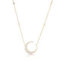 14KT Yellow Gold Diamond Moon With Diamond Chain Necklace