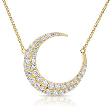 14KT Yellow Gold Diamond Moon With Diamond Chain Necklace