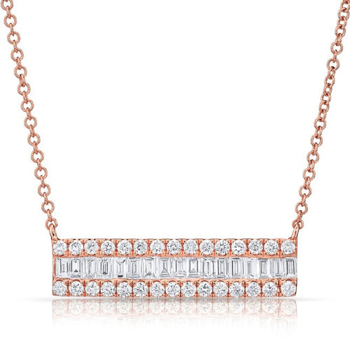14KT Rose Gold Baguette Diamond Brick Necklace