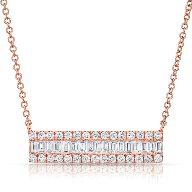 14KT Rose Gold Baguette Diamond Brick Necklace