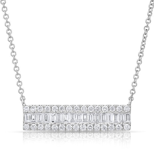 14KT White Gold Baguette Diamond Brick Necklace
