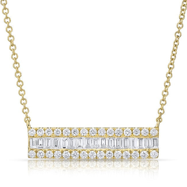14KT Yellow Gold Baguette Diamond Brick Necklace