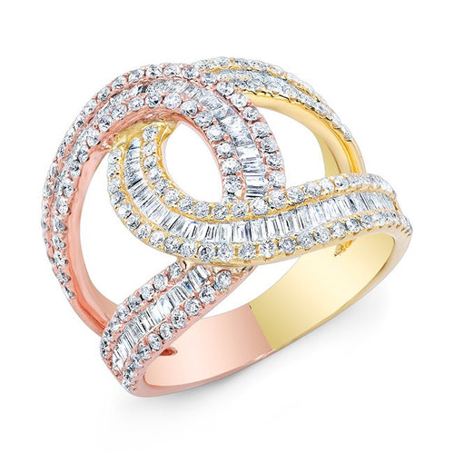 14KT Rose And Yellow Gold Baguette Diamond Cigar Band