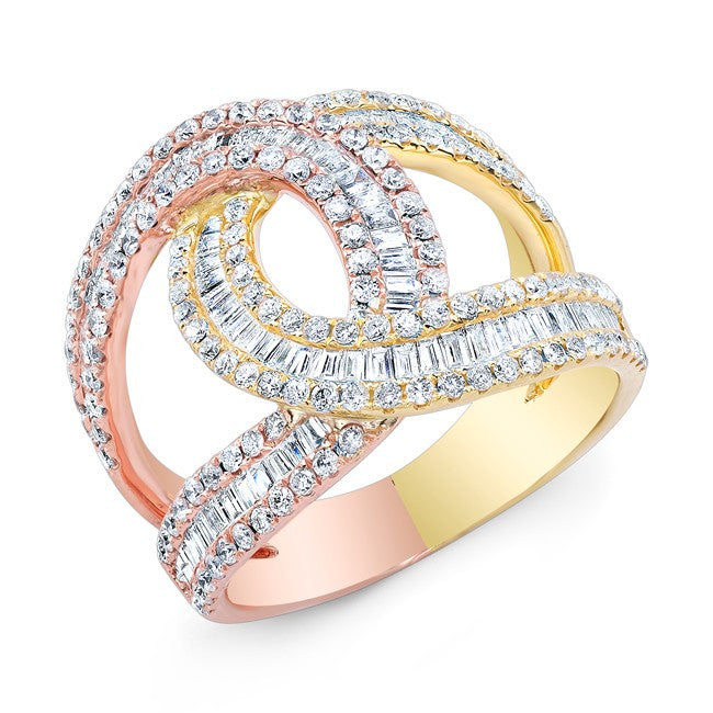 14KT Rose And Yellow Gold Baguette Diamond Cigar Band