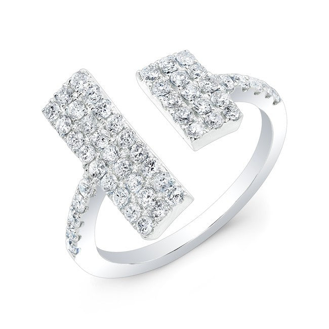 14KT White Gold Diamond Double Brick Ring